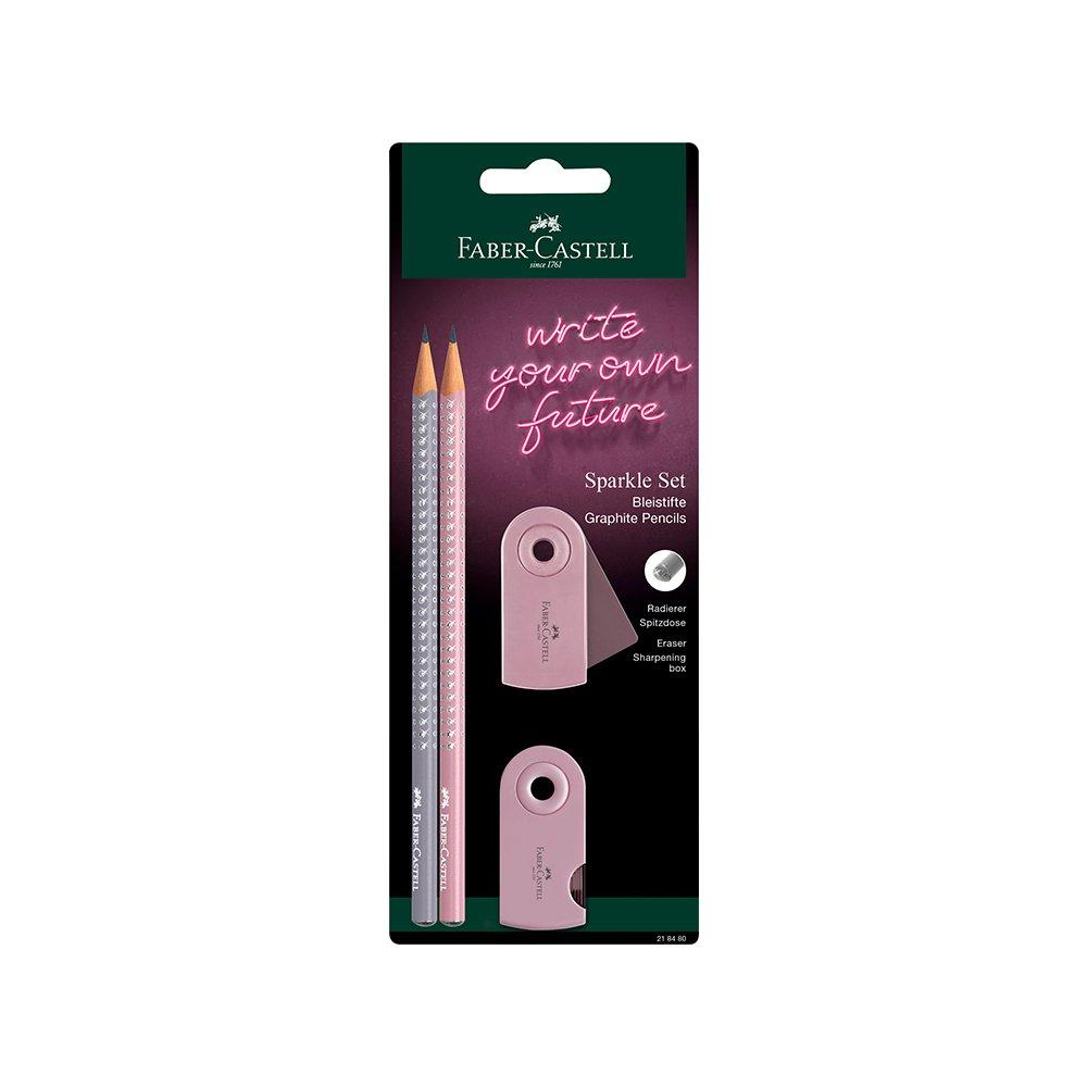 Selected image for FABER CASTELL Set dve grafitne olovke Sparkle Polyblister + rezač + gumica roze