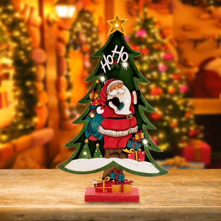 Selected image for HOME Drvena stona dekoracija Jelka sa Deda Mrazom