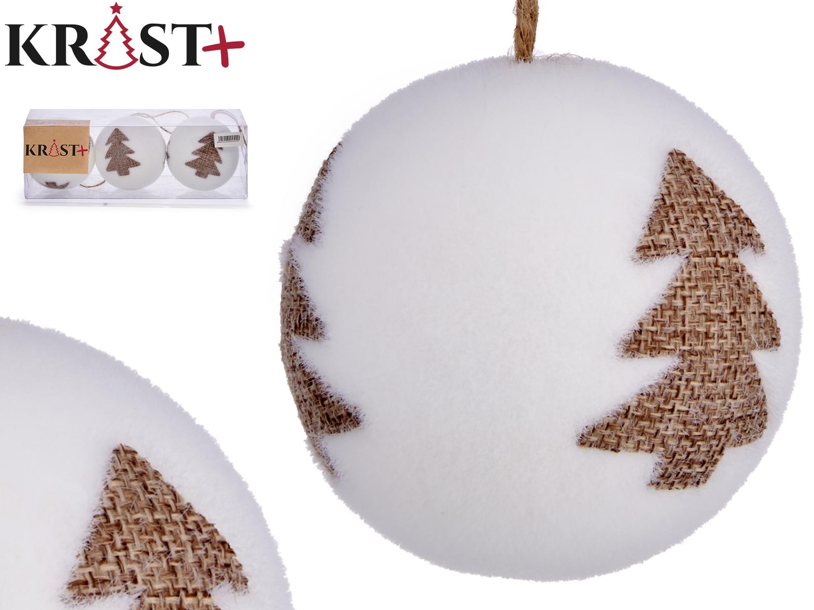 KRIST+ Set 3 bele novogodišnje kugle sa braon jelkicom 8cm
