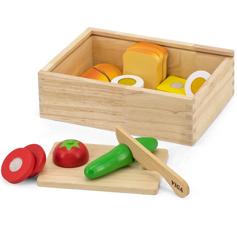 VIGA Dečiji kuhinjski set daska, nož i različita hrana u kutiji