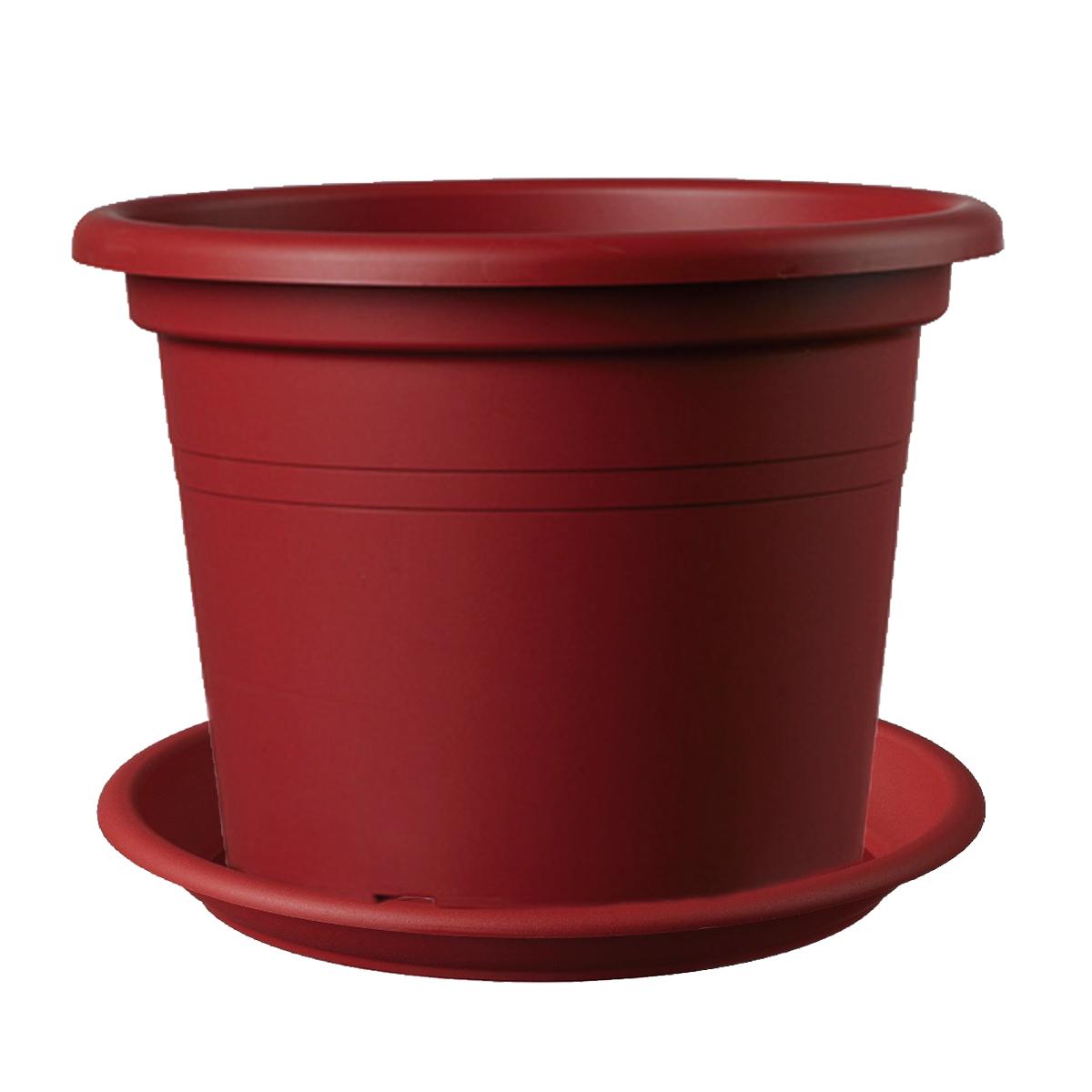 DEROMA Set od 3 plastične saksije cilindro 30cm crvena sa podmetačima od 26cm
