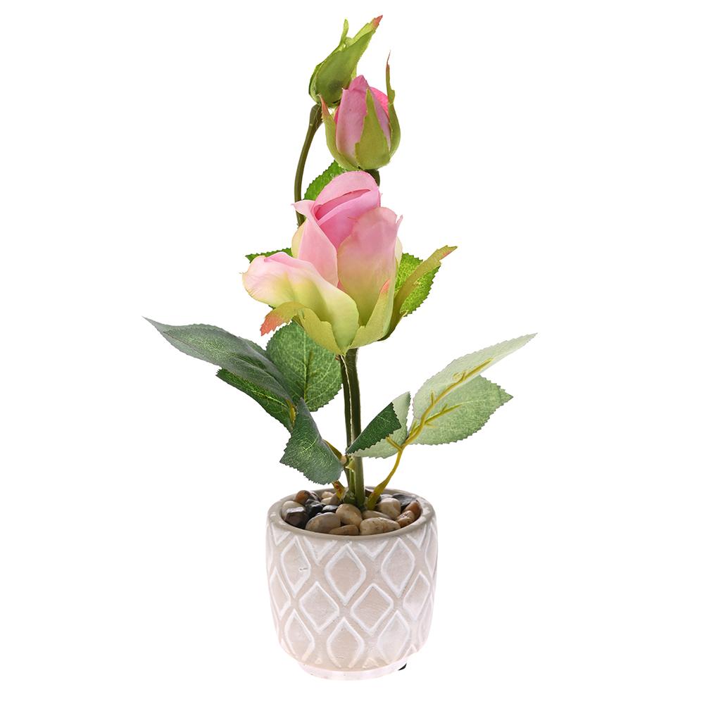 Selected image for DIKER HOME Veštačka ruža u keramičkoj saksiji 28 cm roze