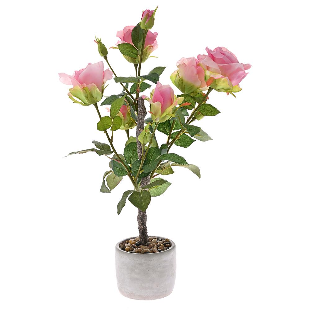 Selected image for DIKER HOME Veštačka ruža u keramičkoj saksiji 62 cm roze