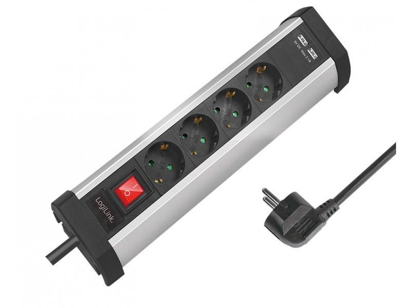 Selected image for LOGILINK Produžni kabl 4 mesta, 2 USB, prekidač, stalak, 1.5m, aluminium