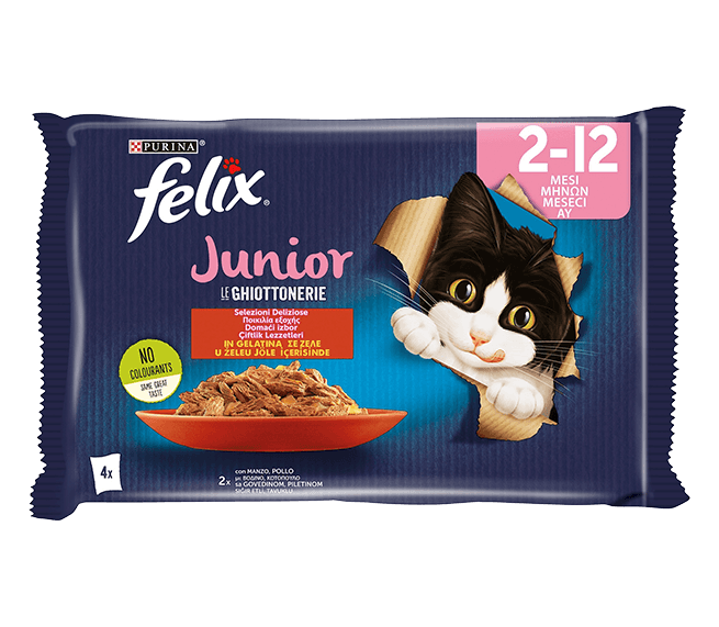 FELIX Vlažna hrana za mačke - Govedina i piletina 4x85g