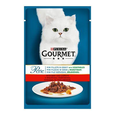 GOURMET Vlažna hrana za mačke sa govedinom i šargarepom Perle 85g