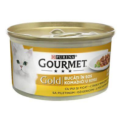 PURINA GOURMET GOLD Vlažna hrana za mačke - Piletina i džigerica komadići u pašteti 85g