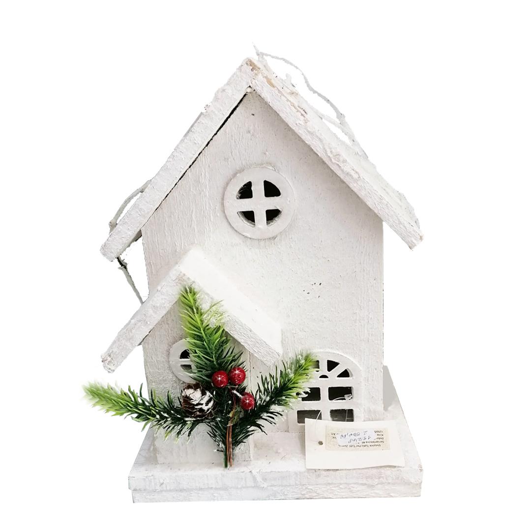 Novogodišnja dekoracija drvena kućica bela