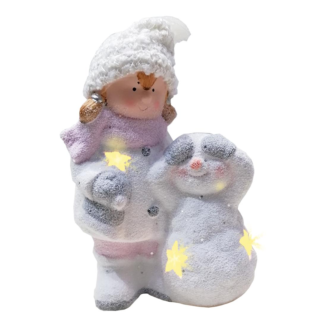 Novogodišnja dekoracija devojčica sa sneškom belićem bela