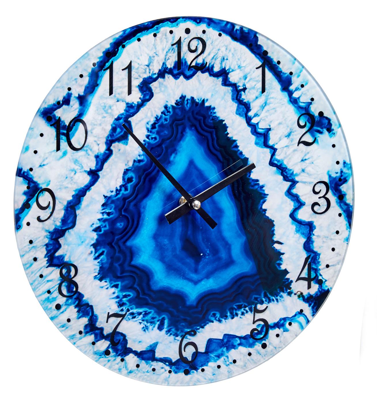 Slike GIFTDECOR Stakleni zidni sat sa efektom mermera plavo-beli