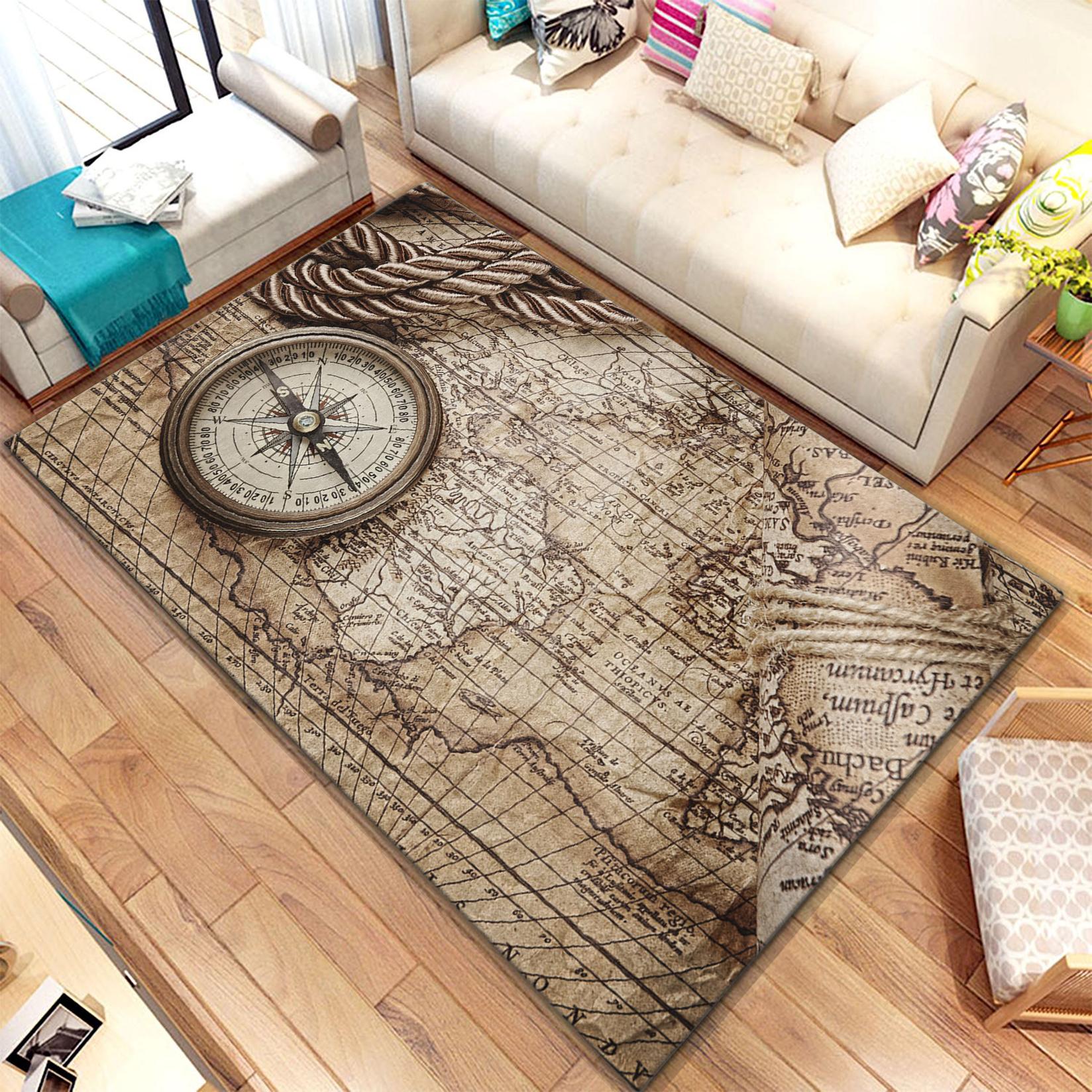 MEY HOME Tepih sa motivom karte sveta i kompasa 3D CH-8 braon