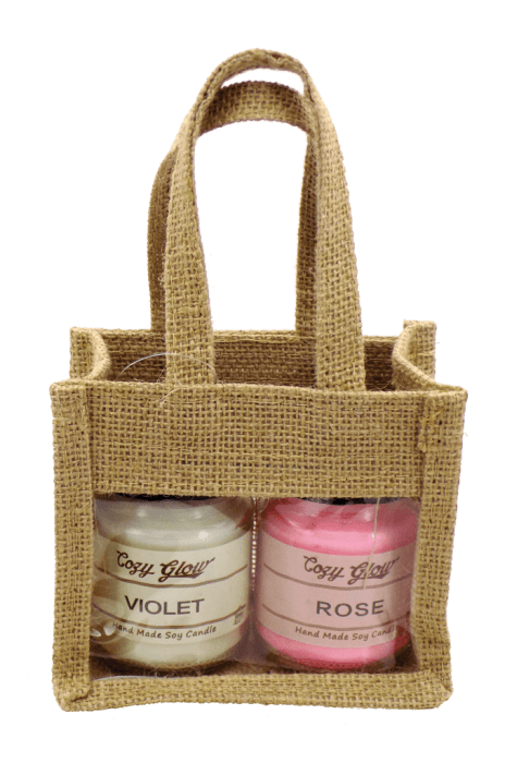 Set 2 ukrasne mirišlave sveće u bež torbici bež i roze