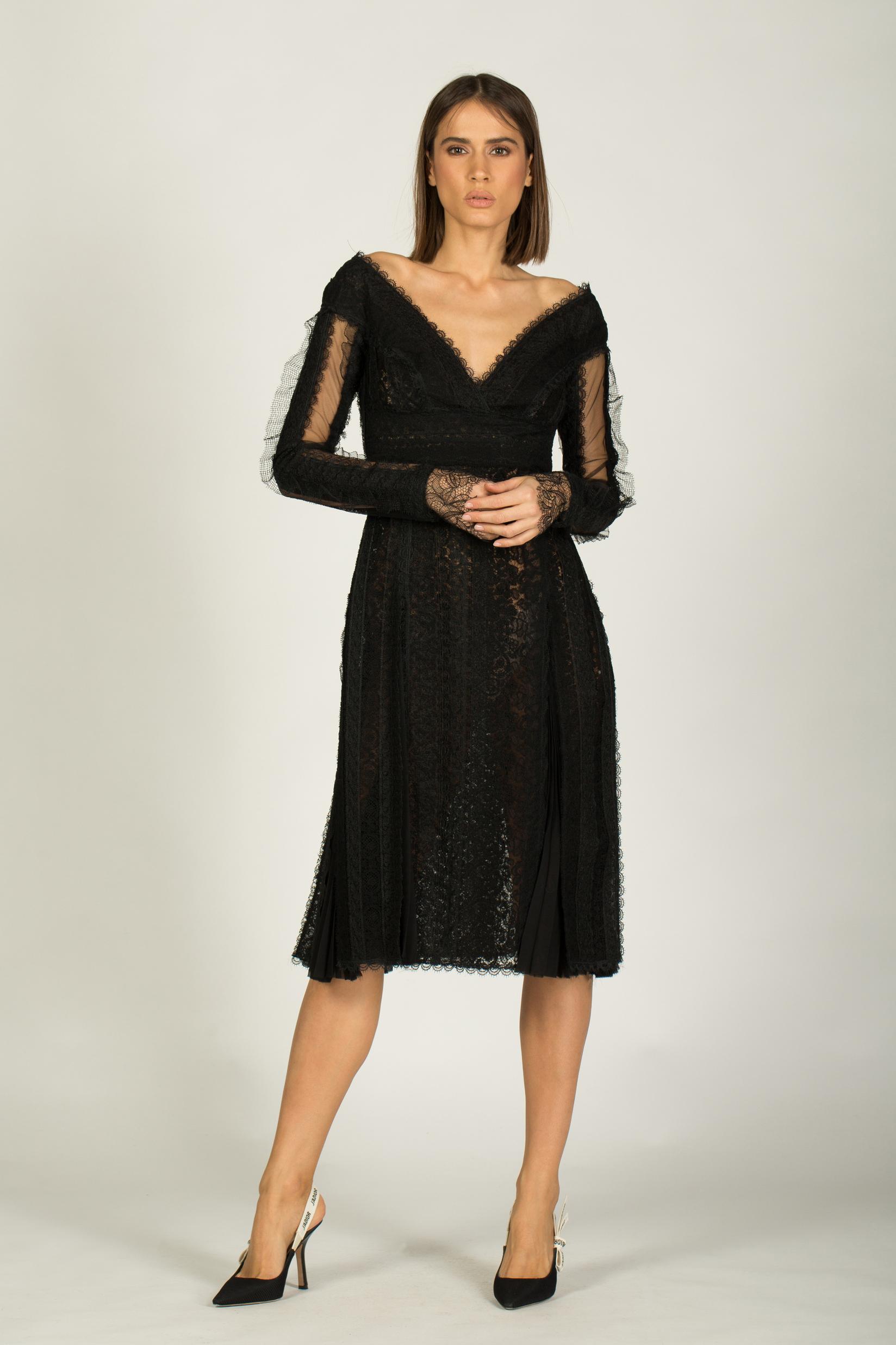 Slike ERMANNO SCERVINO Ženska haljina od čipke sa rukavima crna
