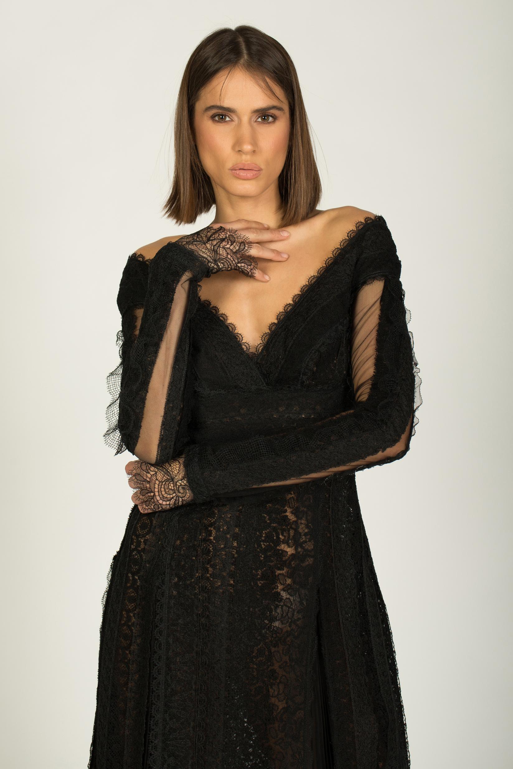 Slike ERMANNO SCERVINO Ženska haljina od čipke sa rukavima crna
