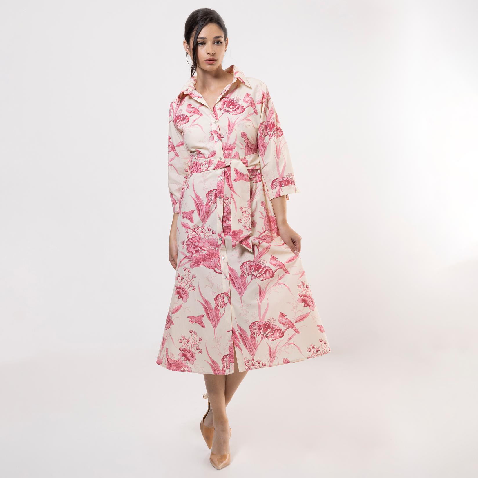Selected image for FAME Ženska haljina sa cvetovima roze-bela