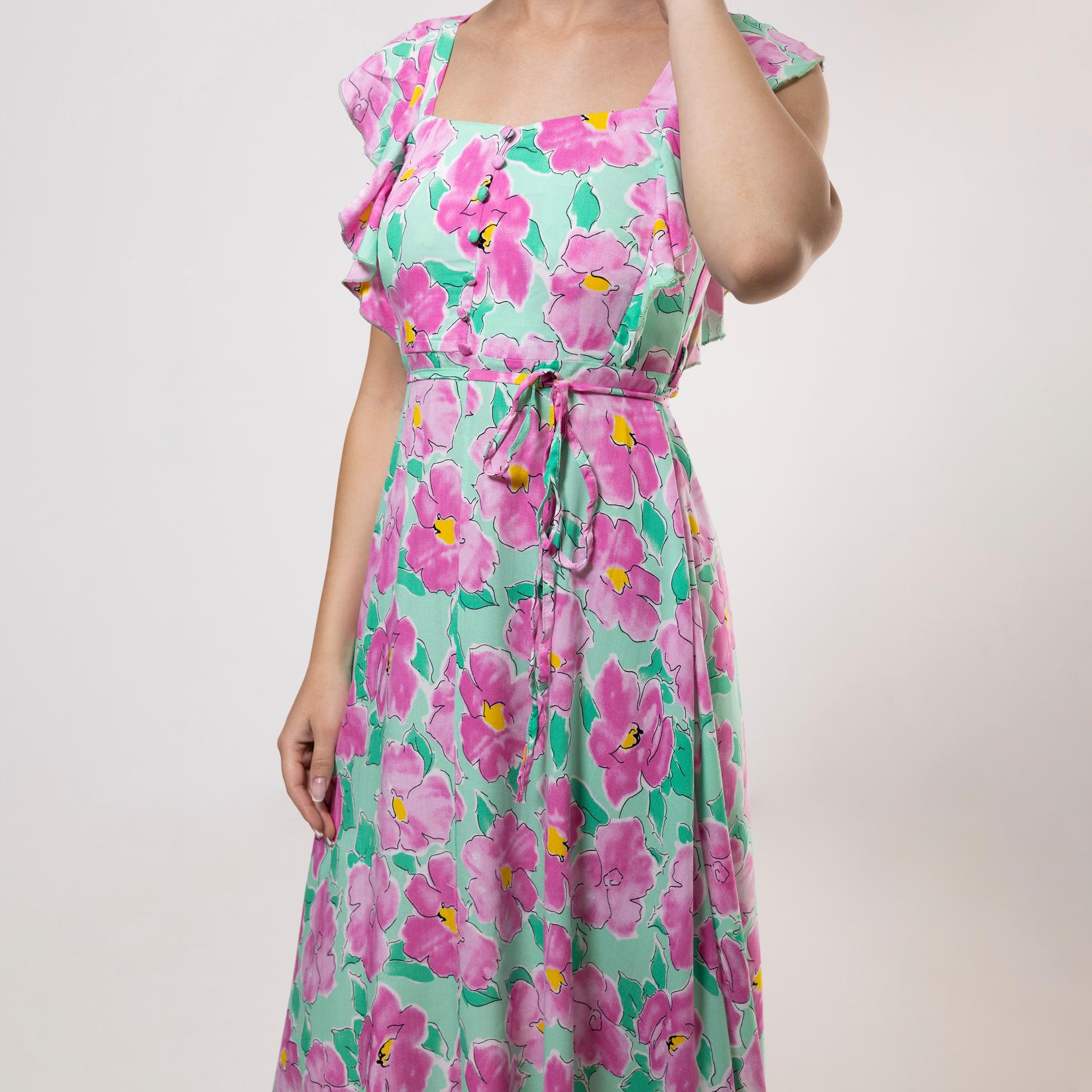 Selected image for FAME Ženska haljina sa karner rukavima zeleno-roze