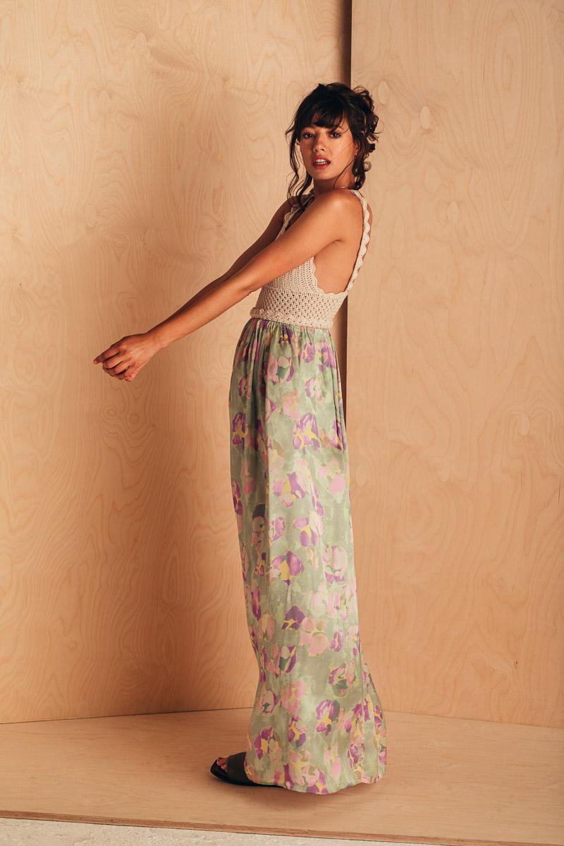 Selected image for MIONE Ženska cvetna haljina sa ručno heklanim detaljem
