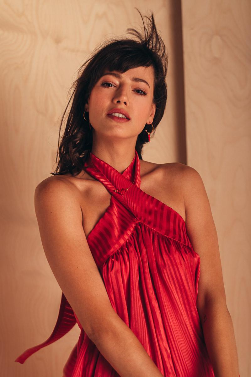 MIONE Ženska transparentna svilena plažna haljina crvena