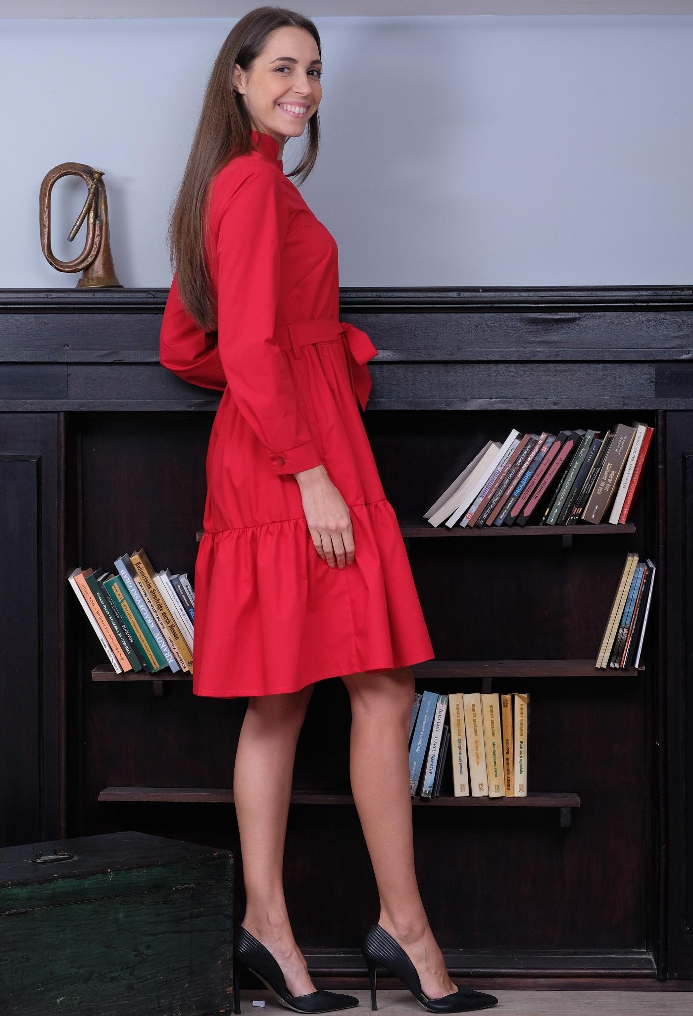 Selected image for PAMUKLIK Ženska haljina dugih rukava sa karnerima JAZZ crvena