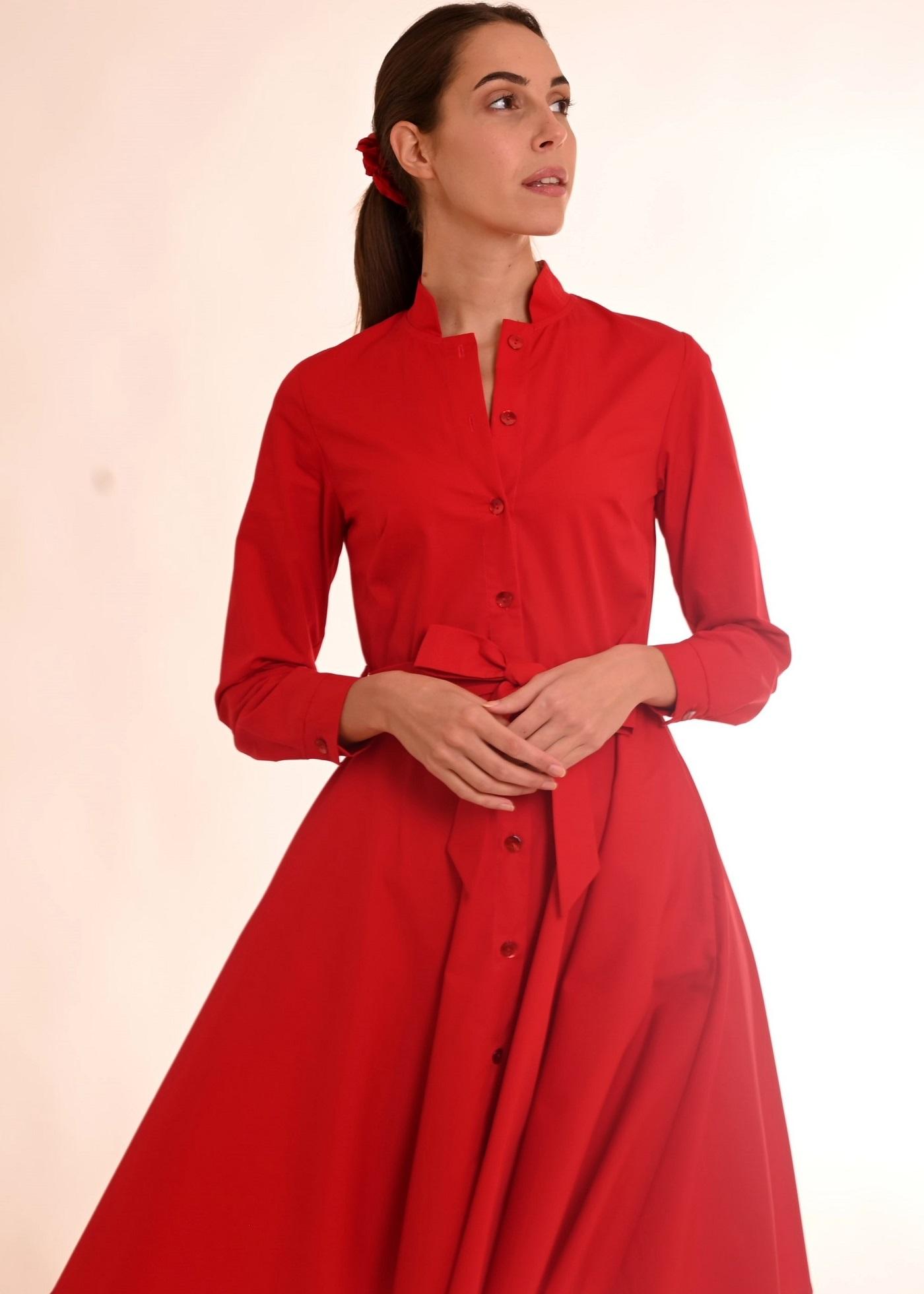 Selected image for PAMUKLIK Ženska haljina dugih rukava sa lepršavim donjim delom FUNKY crvena