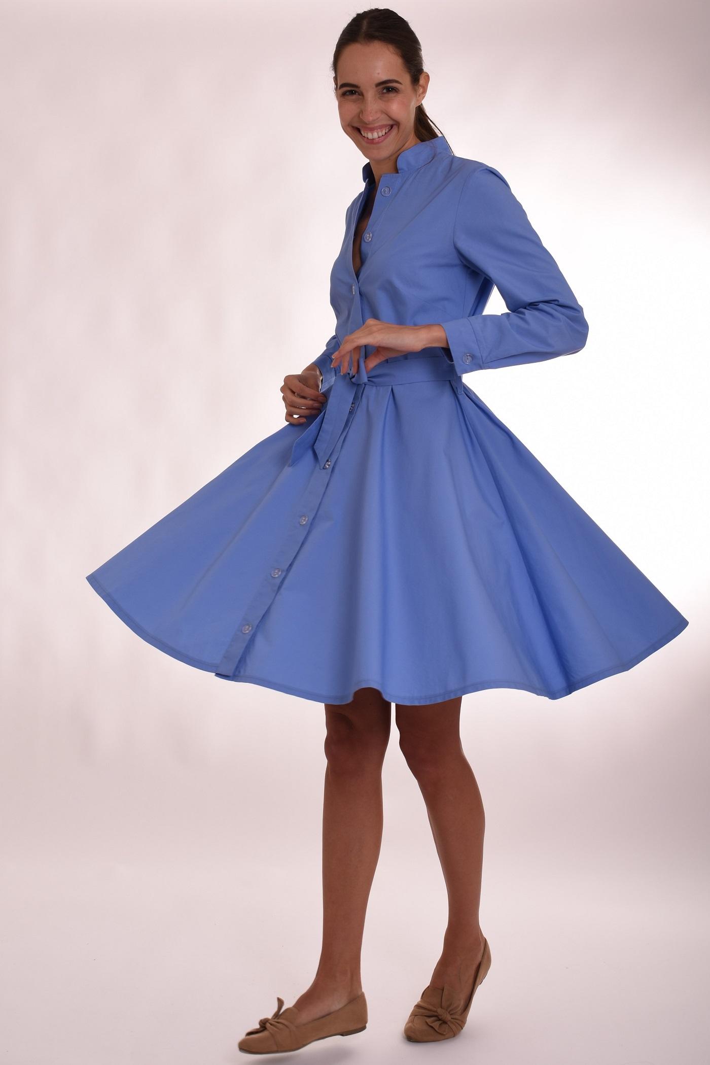 Selected image for PAMUKLIK Ženska haljina dugih rukava sa lepršavim donjim delom FUNKY plava