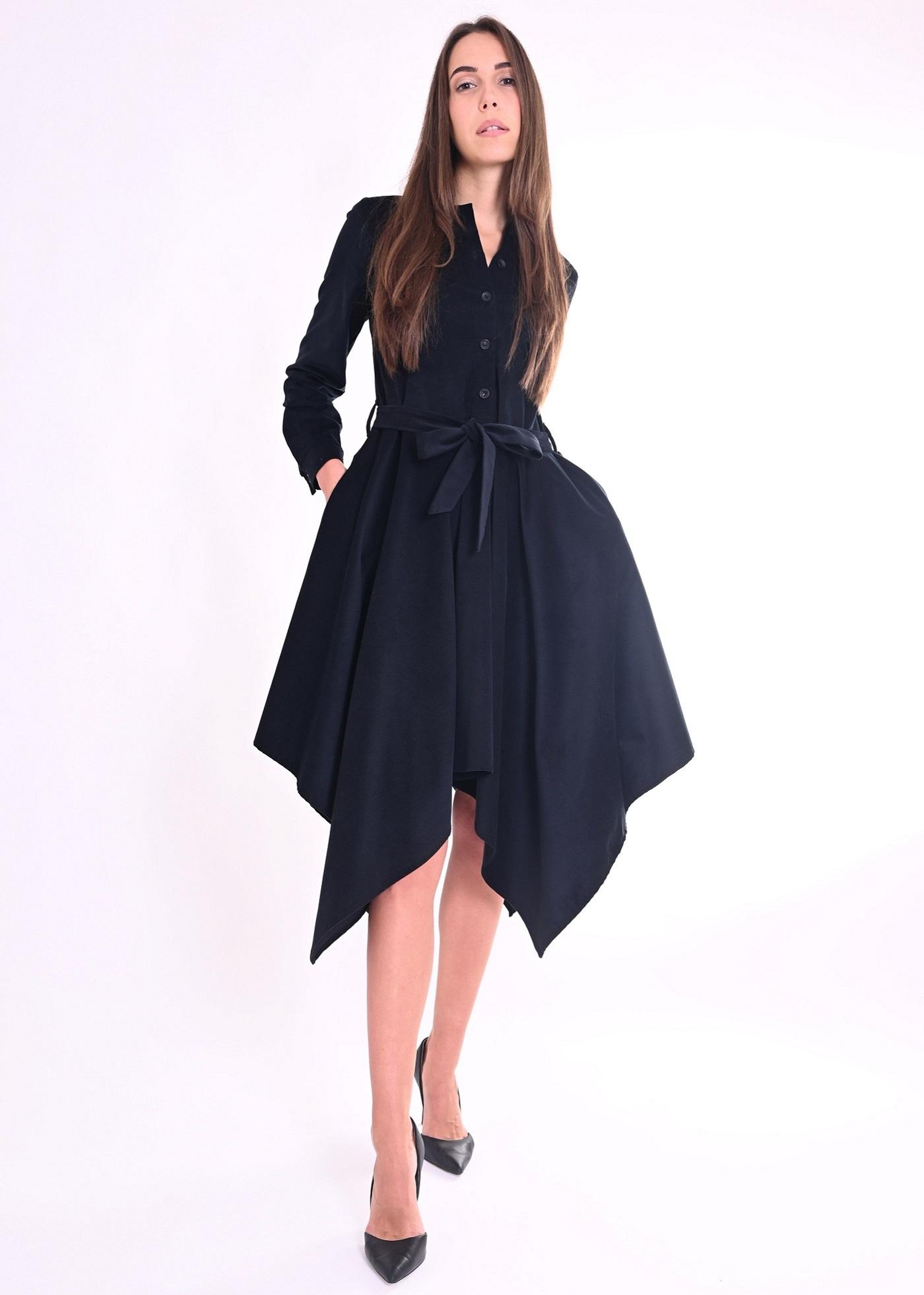 PAMUKLIK Ženska haljina od somota sa špicevima SQUARE crna