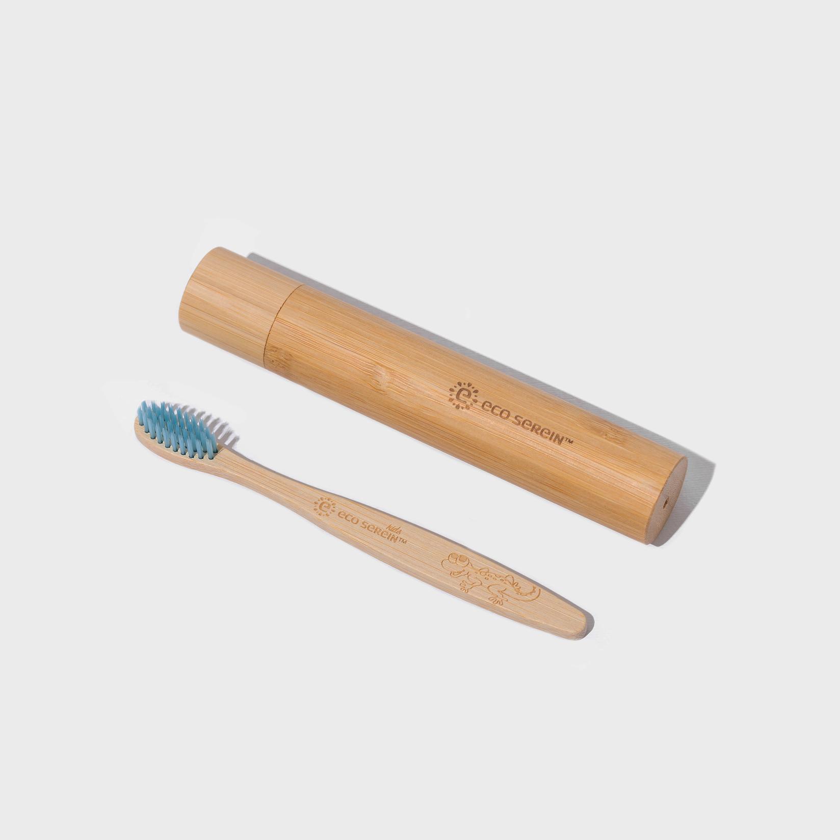 ECOSEREIN Dečija eko četkica za zube sa futrolom od bambusa plava