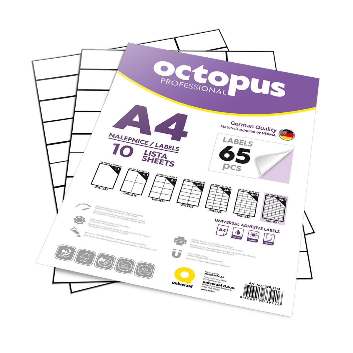 OCTOPUS Nalepnice A4 38X21.2 10/1 65-1 UNL-1541