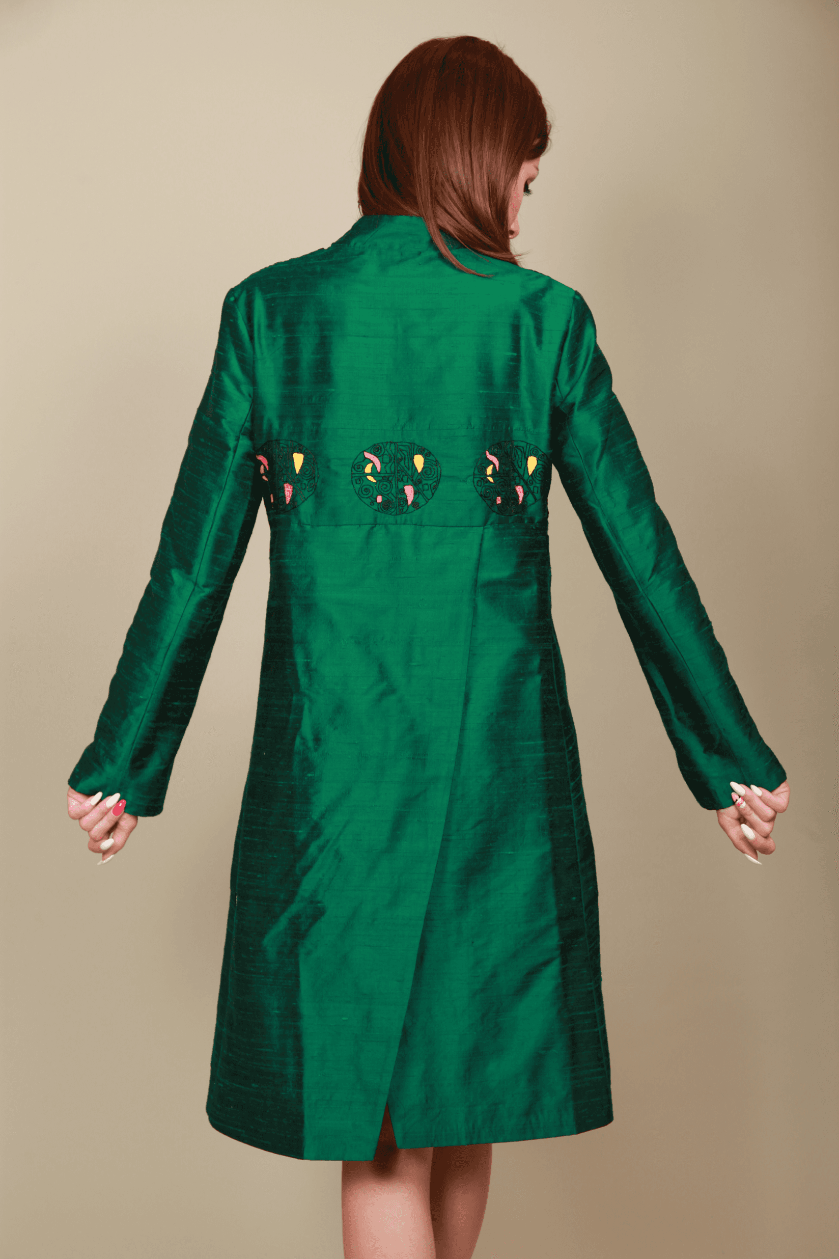 Selected image for ISKON MODE Ženska mantil od svile sa čipkom i vezom zeleni