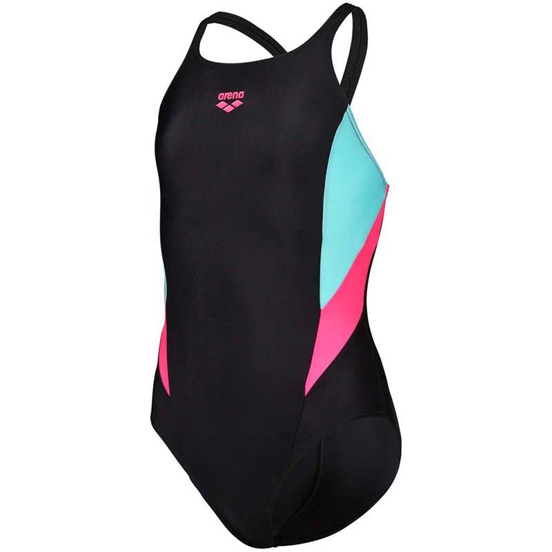 ARENA Jednodelni kupaći kostim za devojčice V Back Panel, Crni