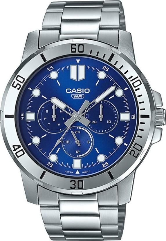 CASIO Muški ručni sat, Kvarcni mehanizam, Plavi brojčanik, MTP-VD300D-2EUDF, Srebrna boja