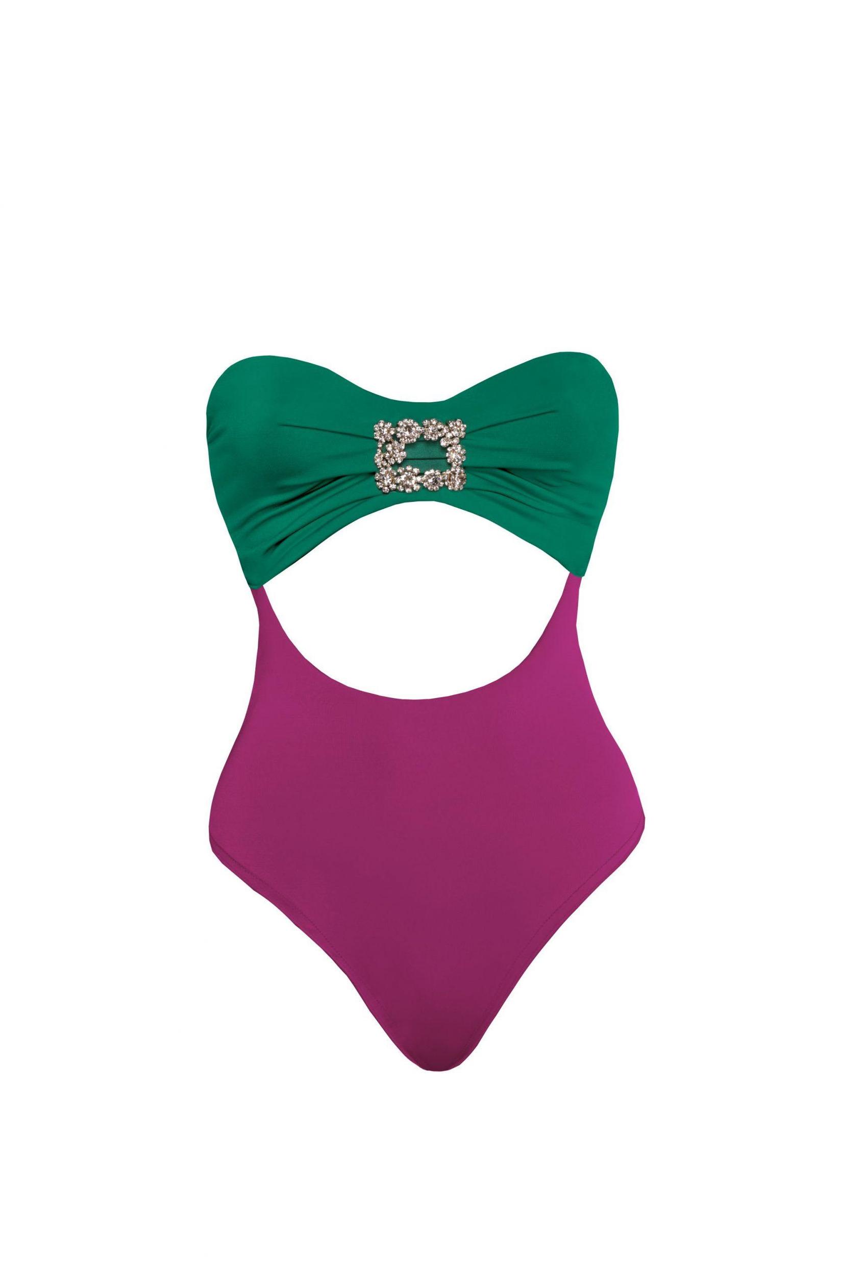 DEVI COLLECTION Ženski jednodelni kupaći kostim Amber ljubičasto-zeleni