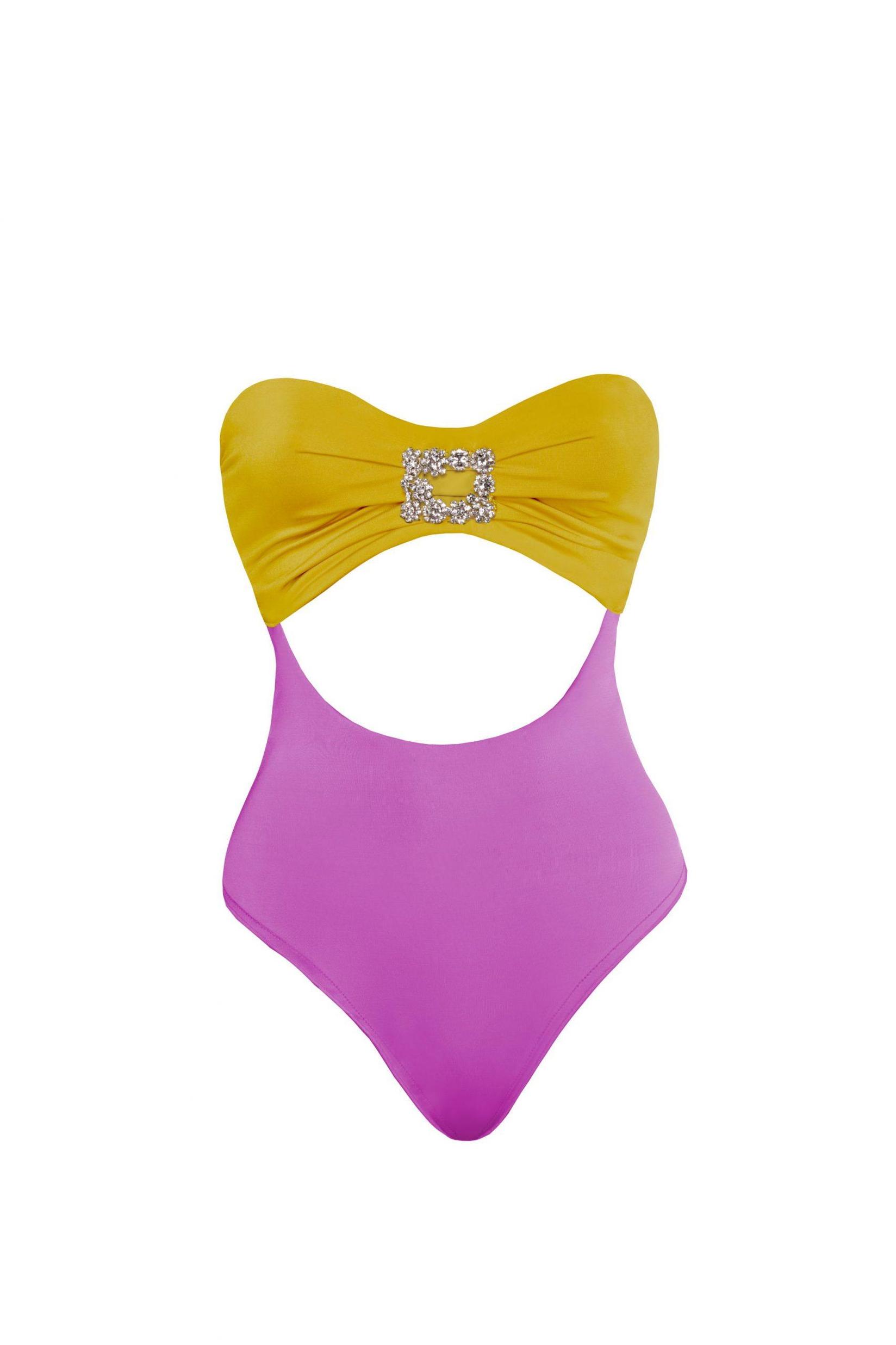 DEVI COLLECTION Ženski jednodelni kupaći kostim Amber ljubičasto-žuti