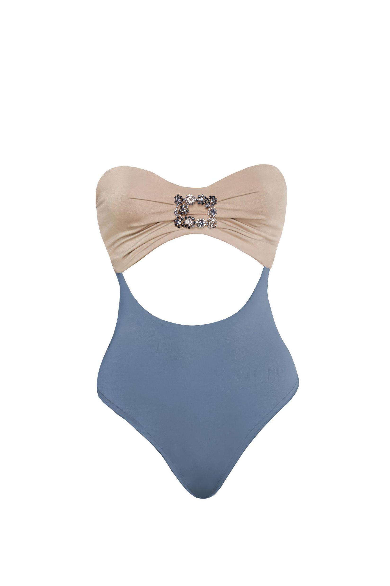 DEVI COLLECTION Ženski jednodelni kupaći kostim Amber plavo-bež