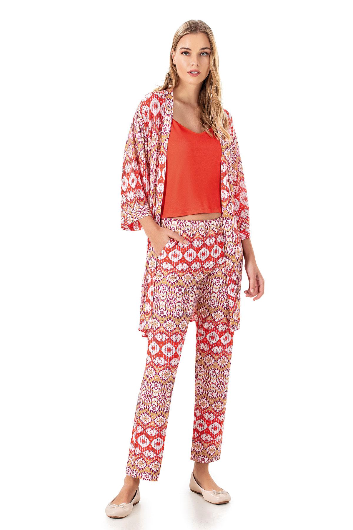 DOWRY Ženski set top, kimono i pantalone 1513 narandžasti
