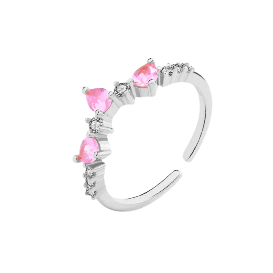 KATYA Prsten u obliku krune sa roze cirkonima, Srebrni