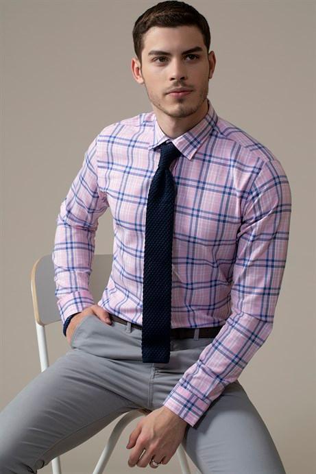 TUDORS Muška karirana košulja Slim fit roze-plava