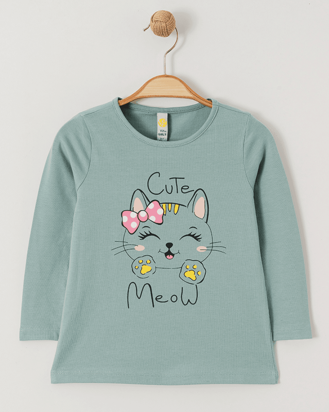 VIA GIRLS Majica za devojčice Cute Meow, Zelena