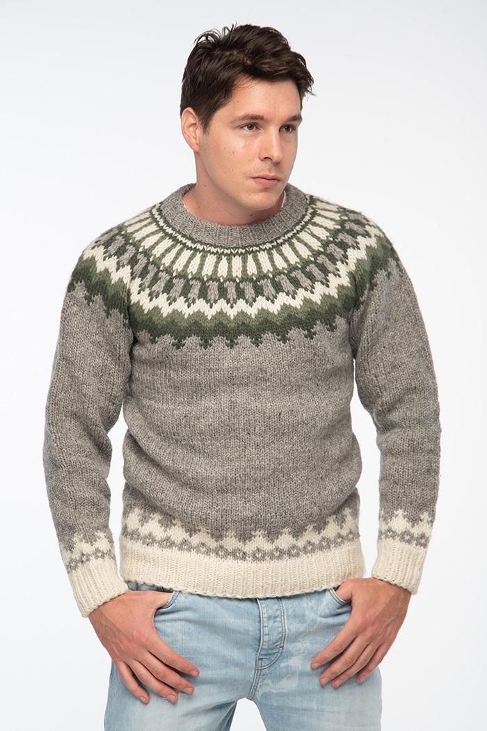 WOOL ART Muški džemper sa okruglim izrezom 12MS02 sivi