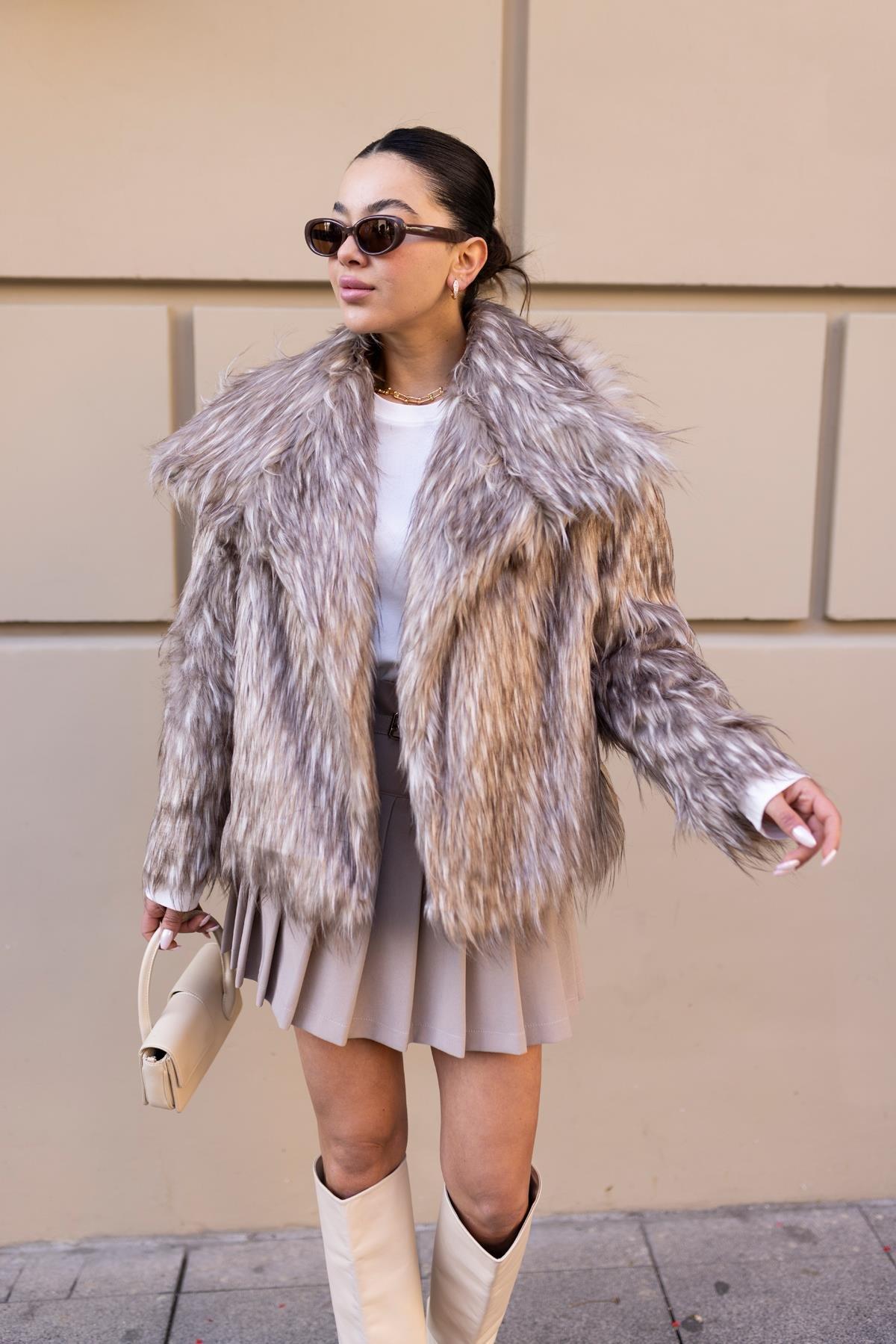 Fashion Hunter Ženska bunda Shades Oof Fur Premium, Bež