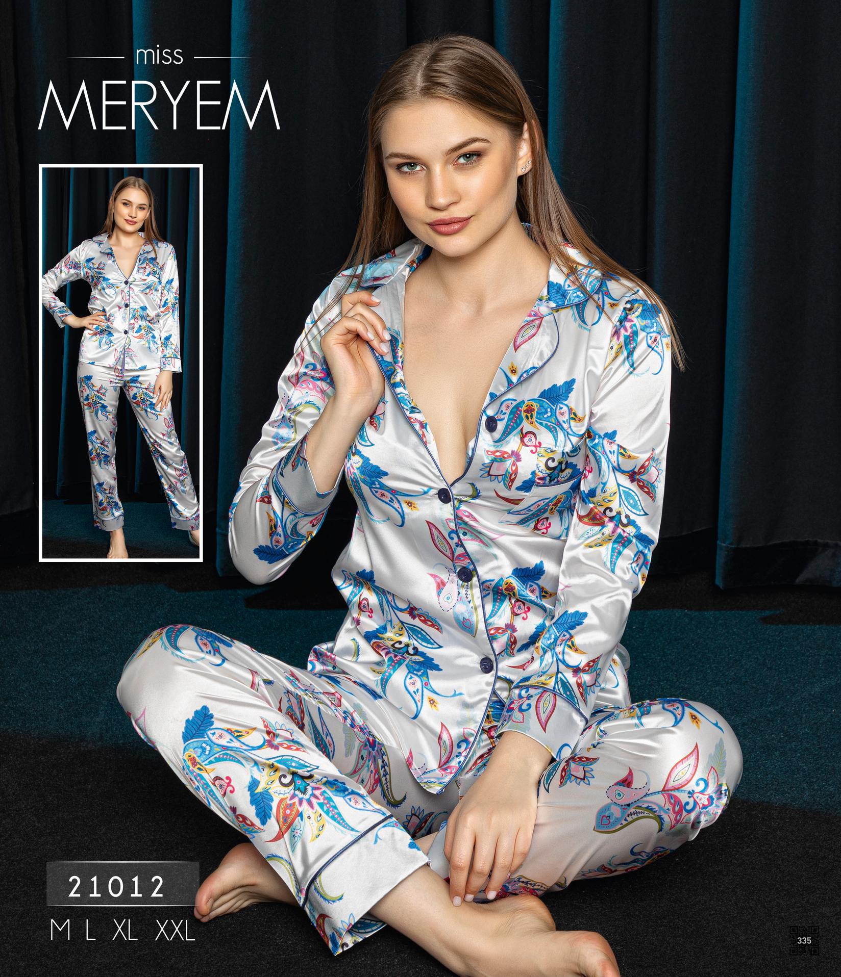 Slike MISS MERYEM Ženska satenska pidžama plavo-bela