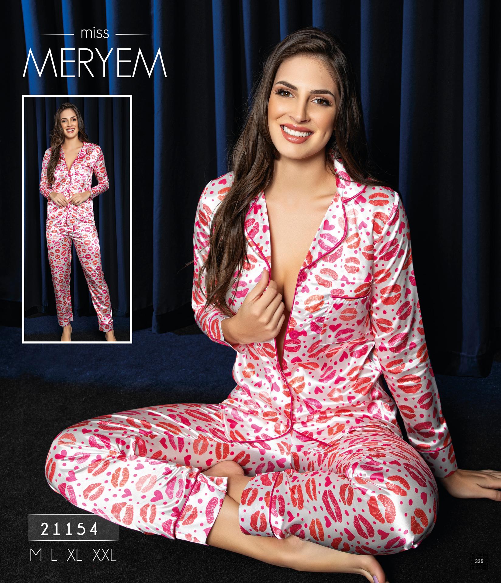 Slike MISS MERYEM Ženska satenska pidžama sa poljupcima