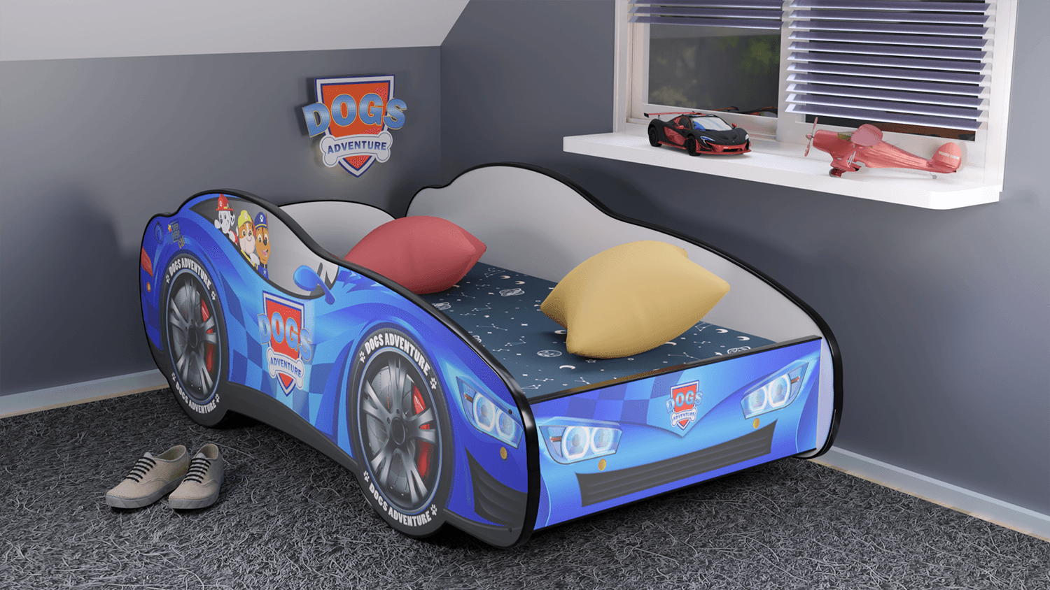 Selected image for RACING CAR Dečiji krevet trkački auto Dog Adventure 160x80cm plavi