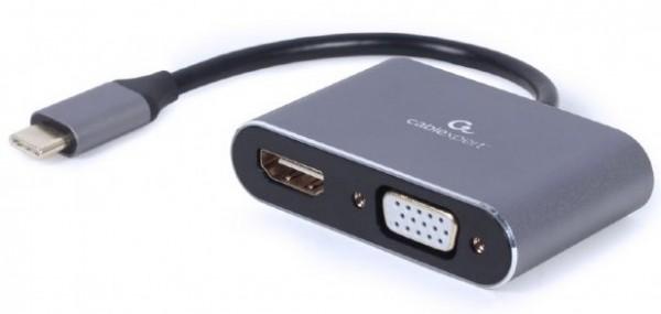 Adapter A-USB3C-HDMIVGA-01 USB Type-C to HDMI + VGA sivi