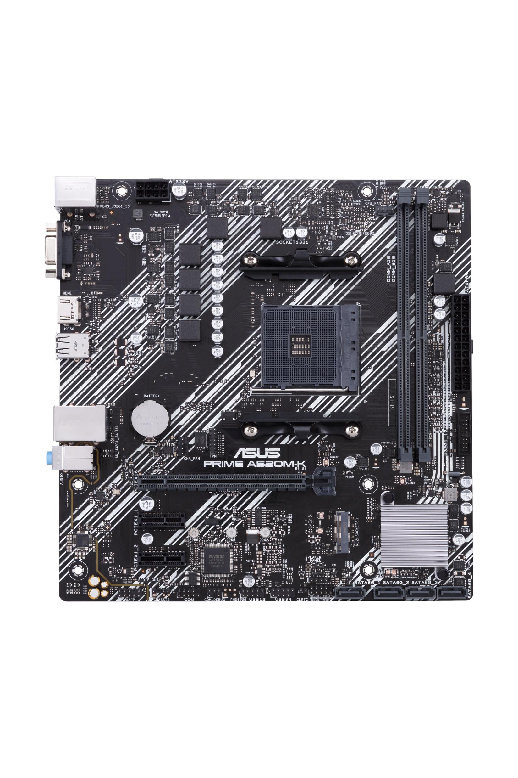 ASUS PRIME A520M-K AMD A520 mikro ATX Matična ploča, 3rd 3rd Generation Ryzen 5,/7, DDR4-SDRAM, 64 GB, M.2, SATA