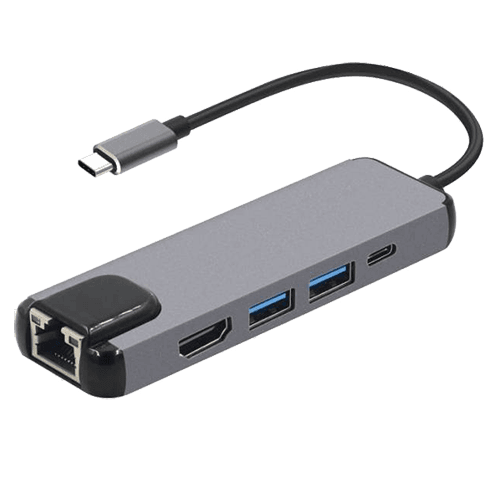 FAST ASIA Adapter konvertor TIP-C na HDMI + 2xUSB 3.0 + TIP C + RJ45 sivi