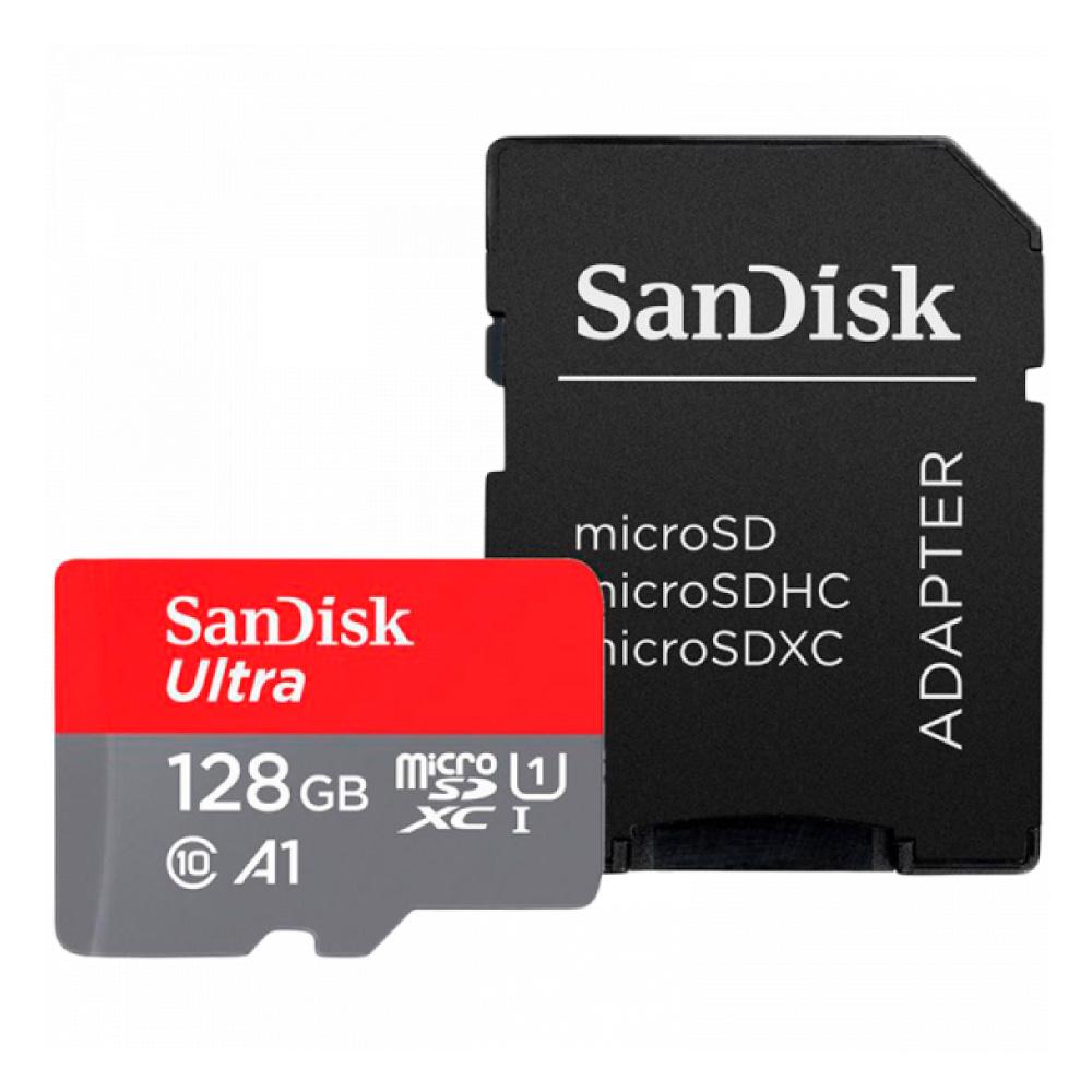 SANDISK Memorijska kartica MicroSD 128GB SanDisk Ultra + Adapter SDSQUAB-128G-GN6MA sivo-crvena