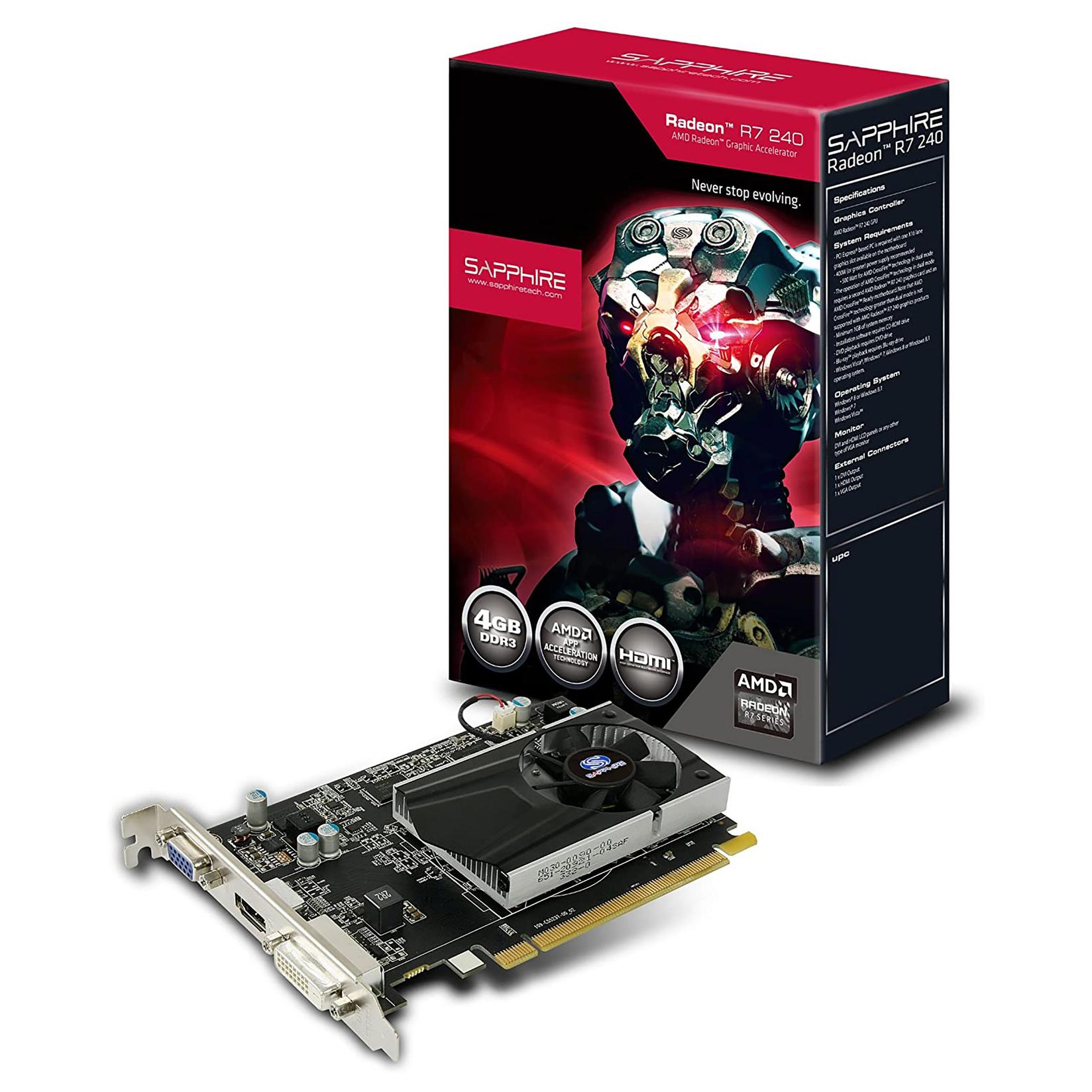 Selected image for SAPPHIRE Grafička karta Pulse AMD Radeon R7 240 4GB GDDR3 - 11216-35-20G HDMI/VGA/DVI