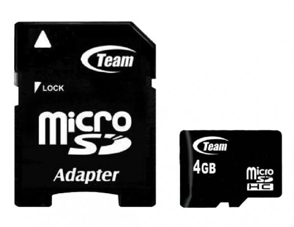 TEAM GROUP Micro SDHC 4GB Class 10+SD Adapter TUSDH4GCL1003 crni