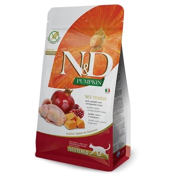 N&D Pumpkin feline Neutered Hrana za sterilisane mačke, Ukus prepelice i nara, 300g